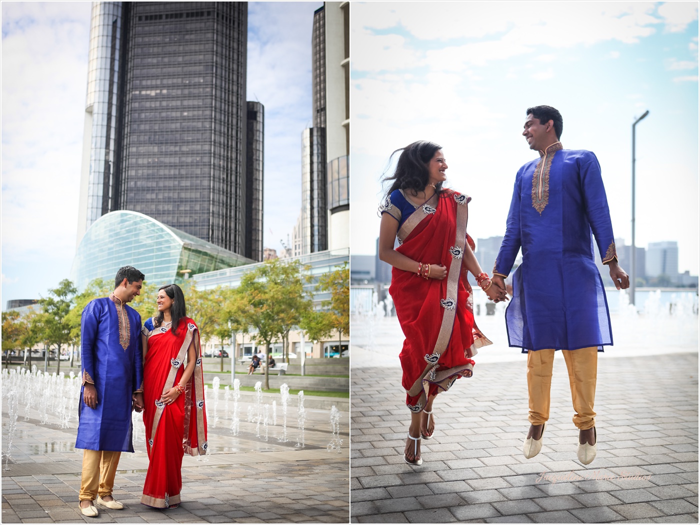 DIA Detroit Riverwalk Engagement Session Detroit Wedding Photographer Hindu