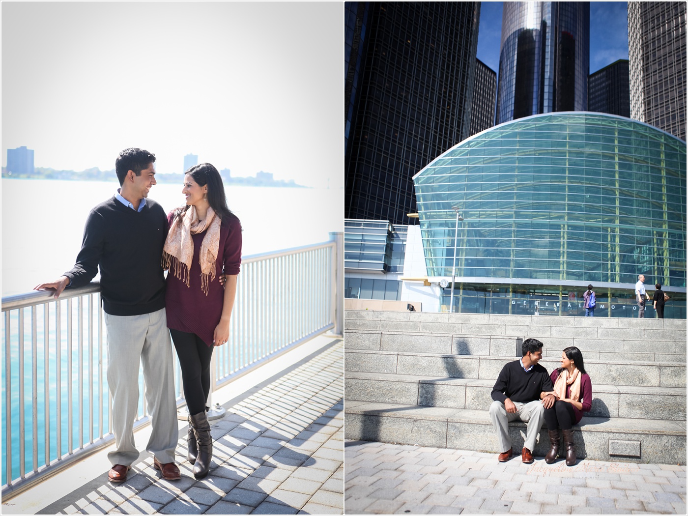 DIA Detroit Riverwalk Engagement Session Detroit Wedding Photographer Hindu