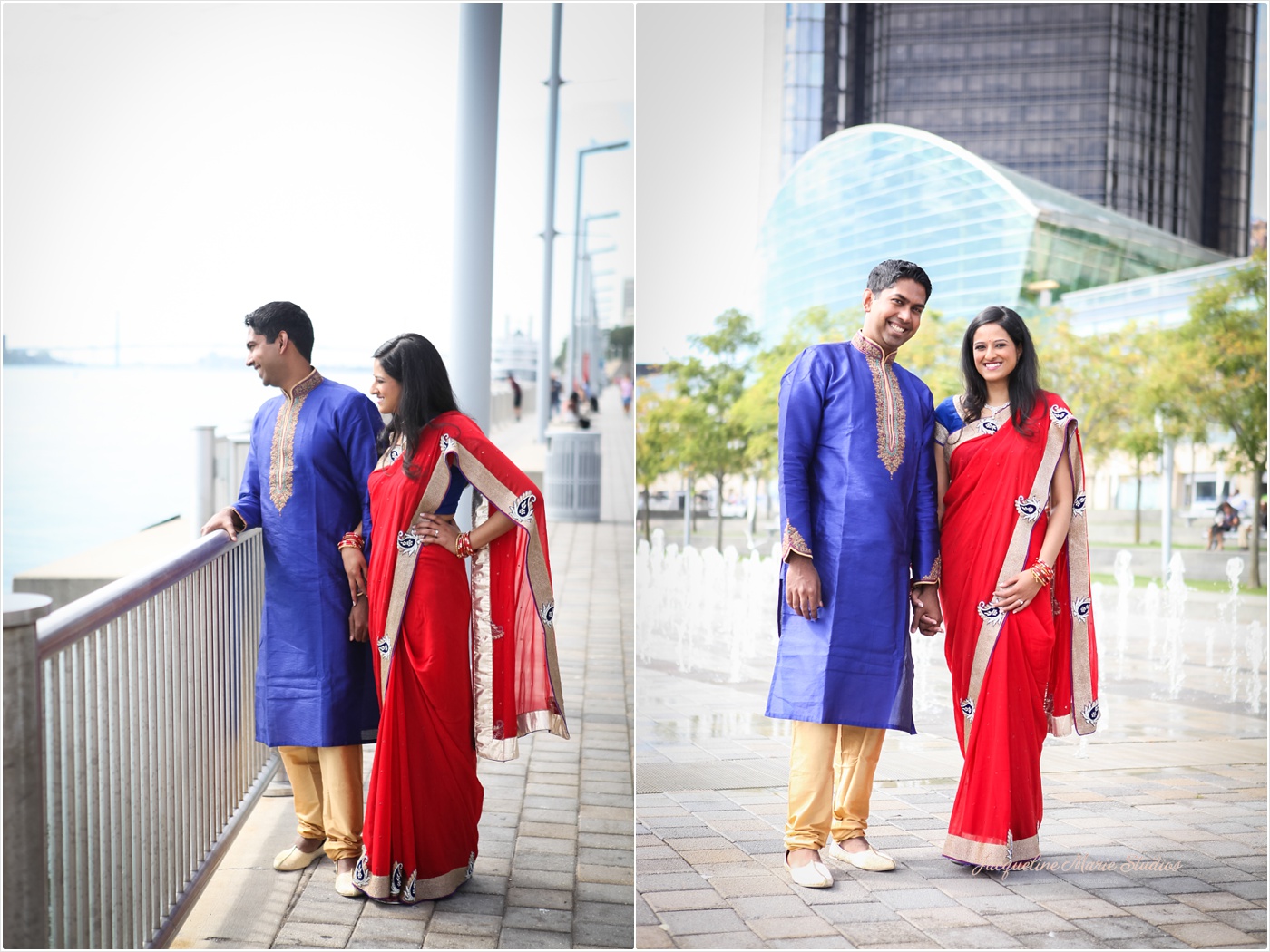 DIA Detroit Riverwalk Engagement Session Detroit Wedding Photographer Hindu