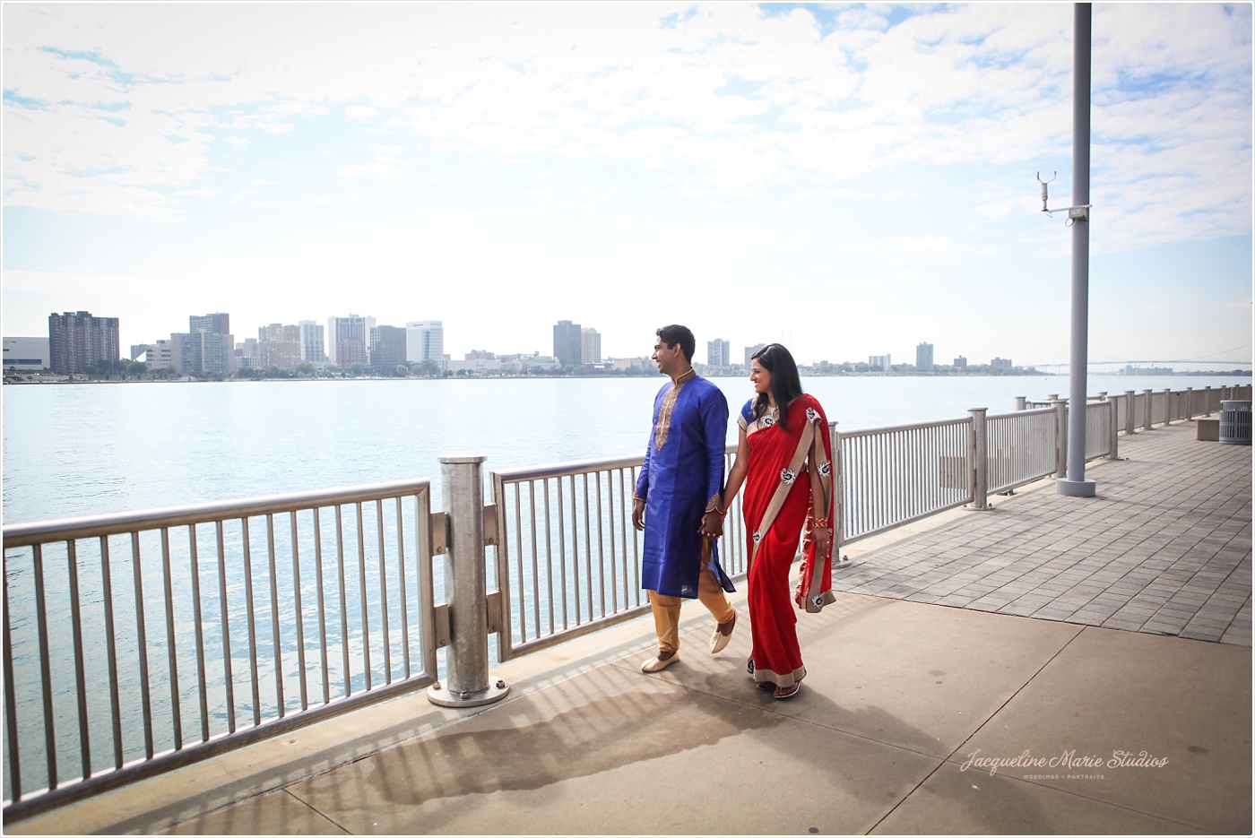 DIA Detroit Riverwalk Engagement Session Detroit Wedding Photographer Hindu