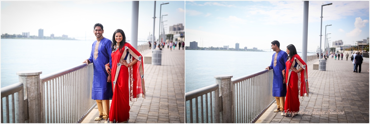 DIA Detroit Riverwalk Engagement Session Detroit Wedding Photographer Hindu