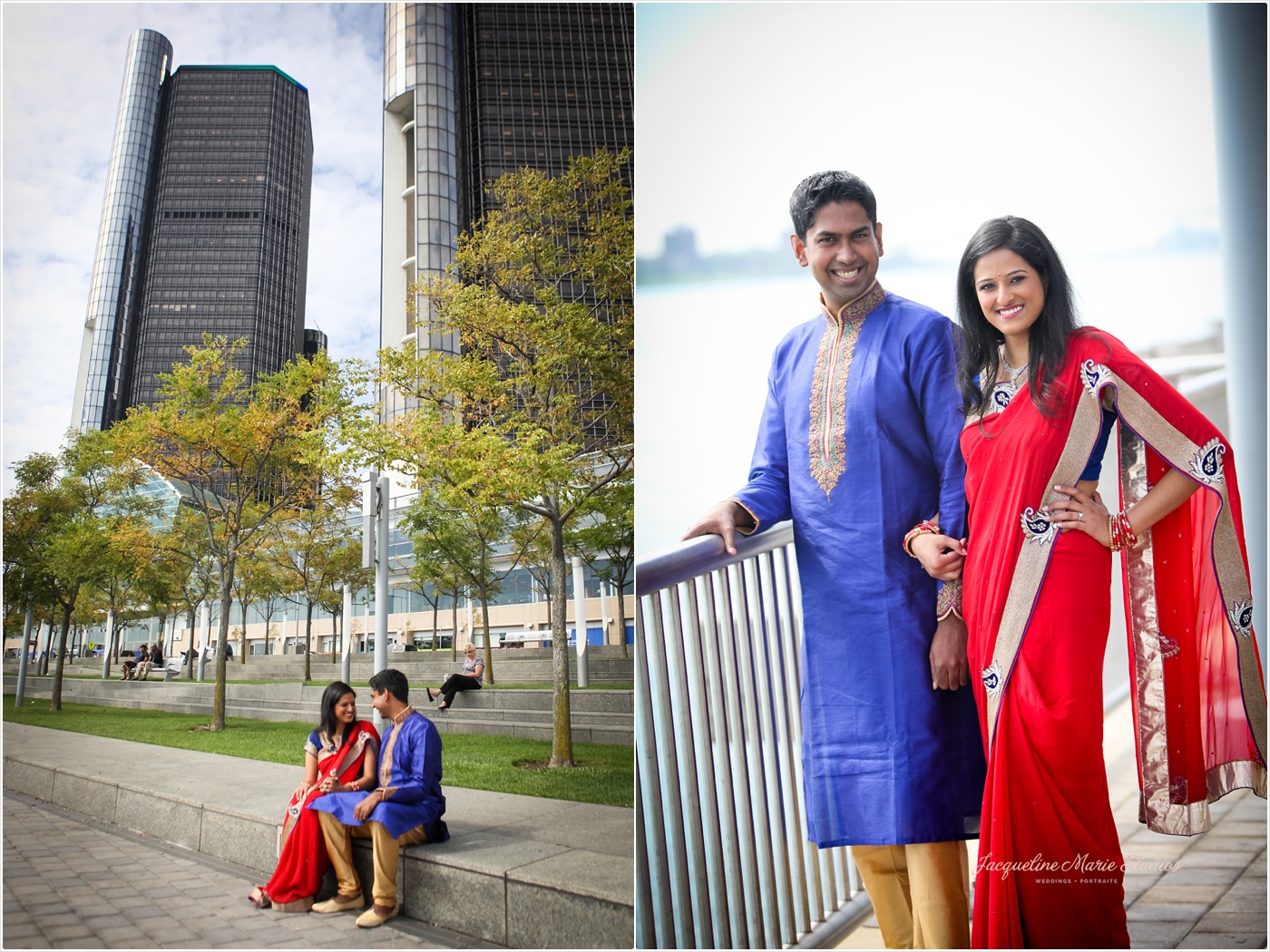 DIA Detroit Riverwalk Engagement Session Detroit Wedding Photographer Hindu